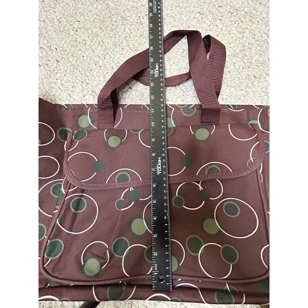 Burgundy Geometric Circle Print Utility Tote Bag with Mesh Pockets Organizer